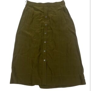 LOFT Ann Taylor Olive Green Mid length skirt button up size 4